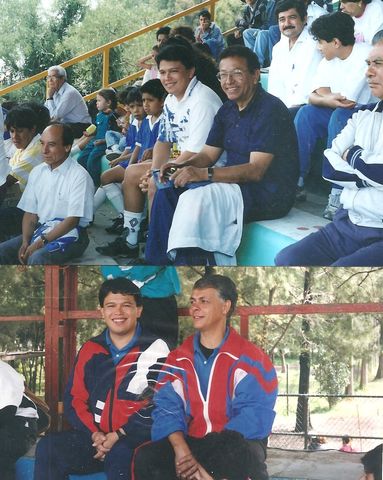 Rafael Sokey con el Profr Arturo Contreras de Ovaciones y abajo con Don Nacho Valencia en el Palillo y campo 35 respectivamente